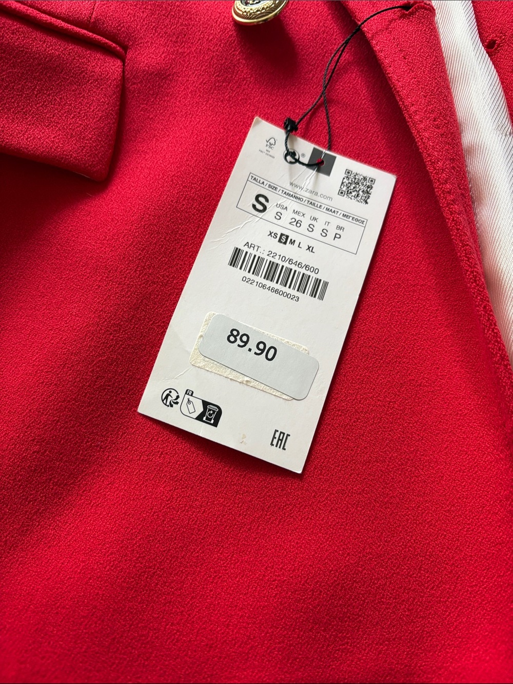 Zara Red Double-Breasted Blazer with Gold Buttons Size S NWT - Picture 3 of 12